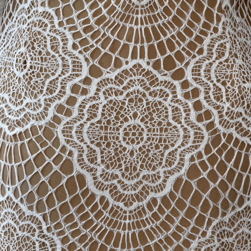For Love & Lemons Grace Bridal Ivory Lace Mini Dress XS Nude Mesh Long Sleeve - Picture 12 of 16